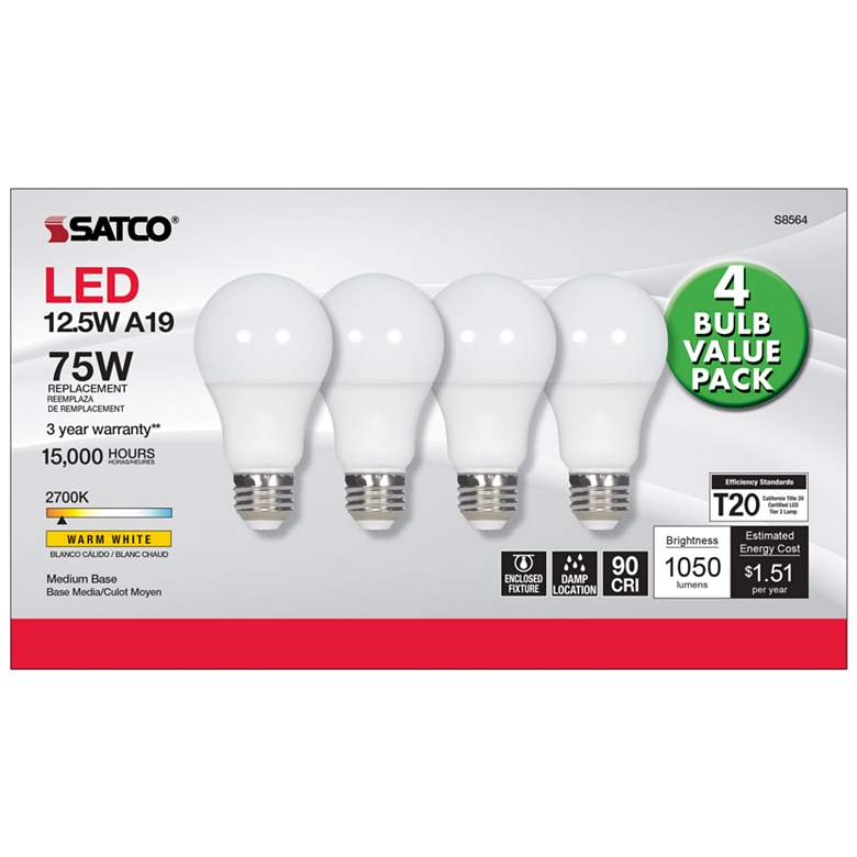 Image 6 75W Equivalent 12.5W LED E26 2700K Frosted A19 Light Bulb by Satco more views