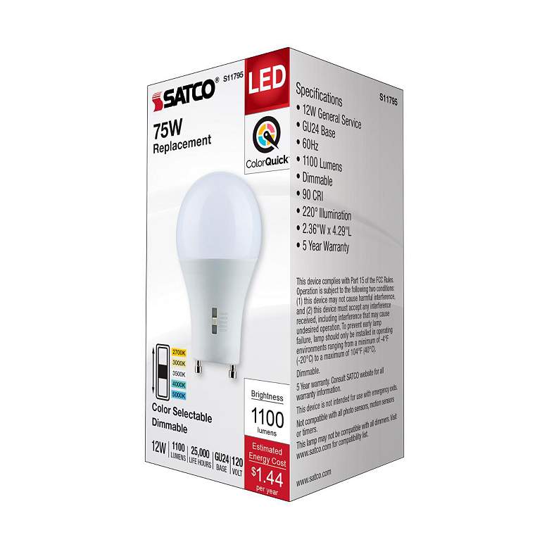 Image 6 75W Equivalent 12W GU24 Bi-Pin Base Color Selectable LED Bulb by Satco more views