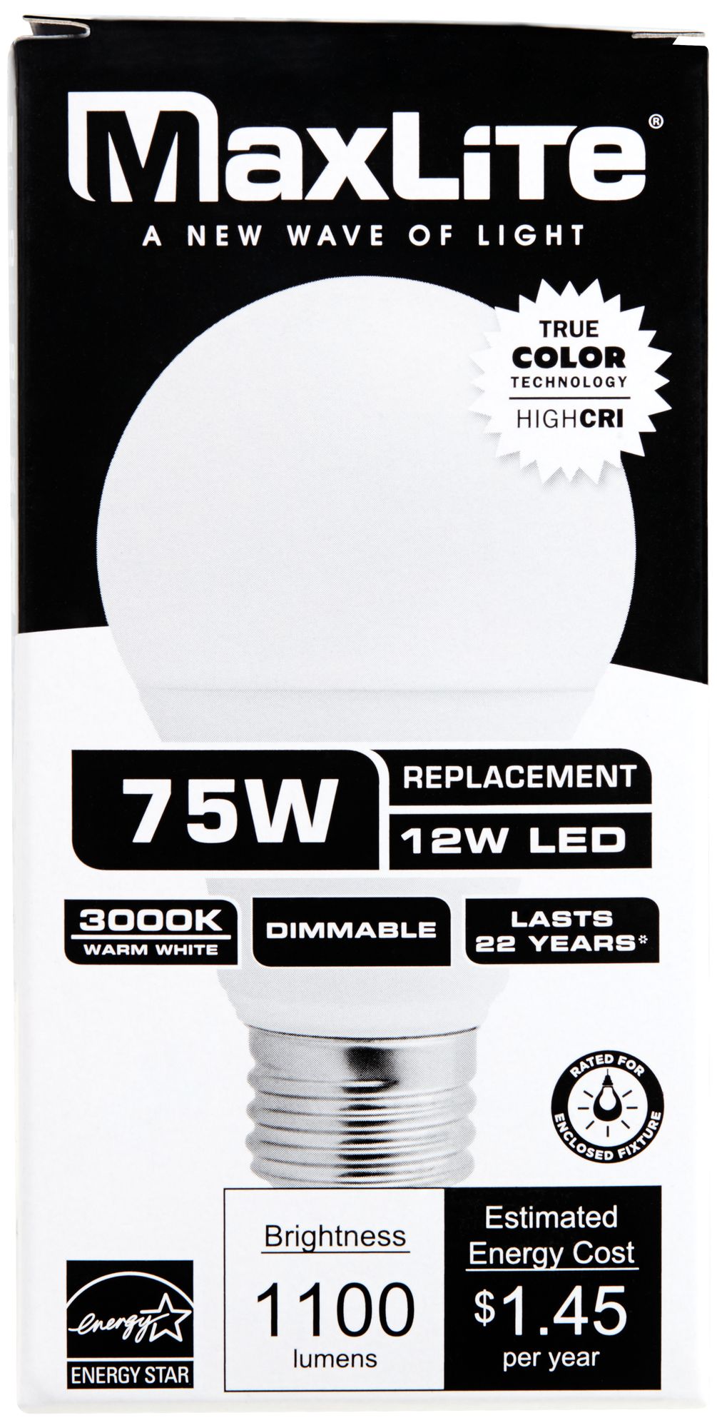 Image 3 75W Equivalent Frosted 12W Dimmable A19 Standard Bulb by MaxLite more views