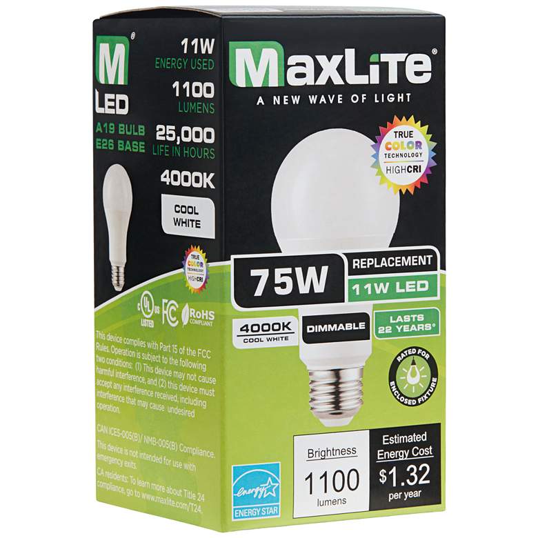 Image 2 75W Equivalent Frosted 12W Dimmable A19 Standard Bulb by MaxLite more views