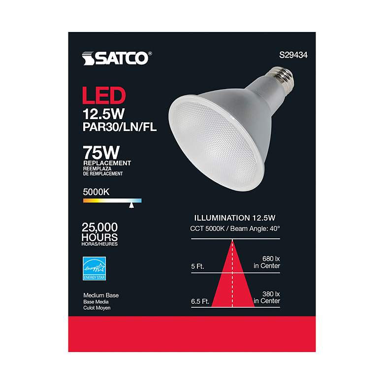 Image 5 75W Equivalent Satco Clear 12.5W 5000K LED Dimmable E26 Bulb more views
