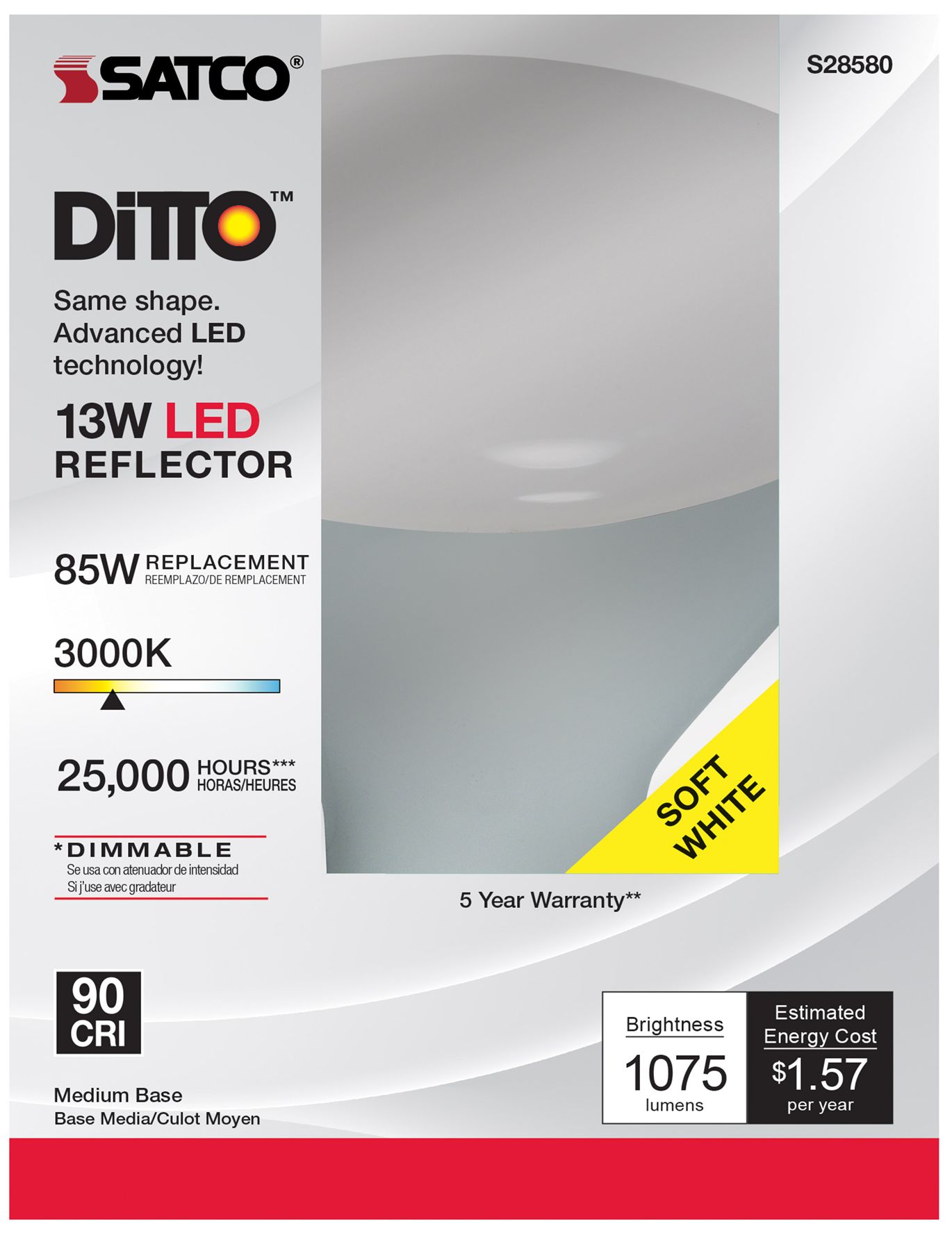 Image 3 75W Equivalent Satco Clear 12.5W LED Dimmable E26 PAR30LN more views