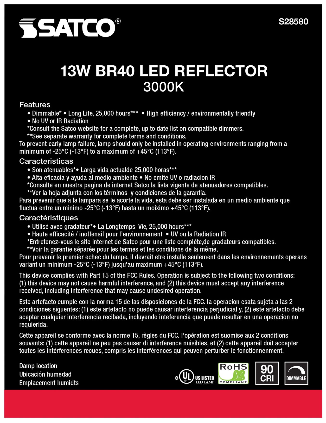 Image 5 75W Equivalent Satco Clear 12.5W LED Dimmable E26 PAR30LN more views