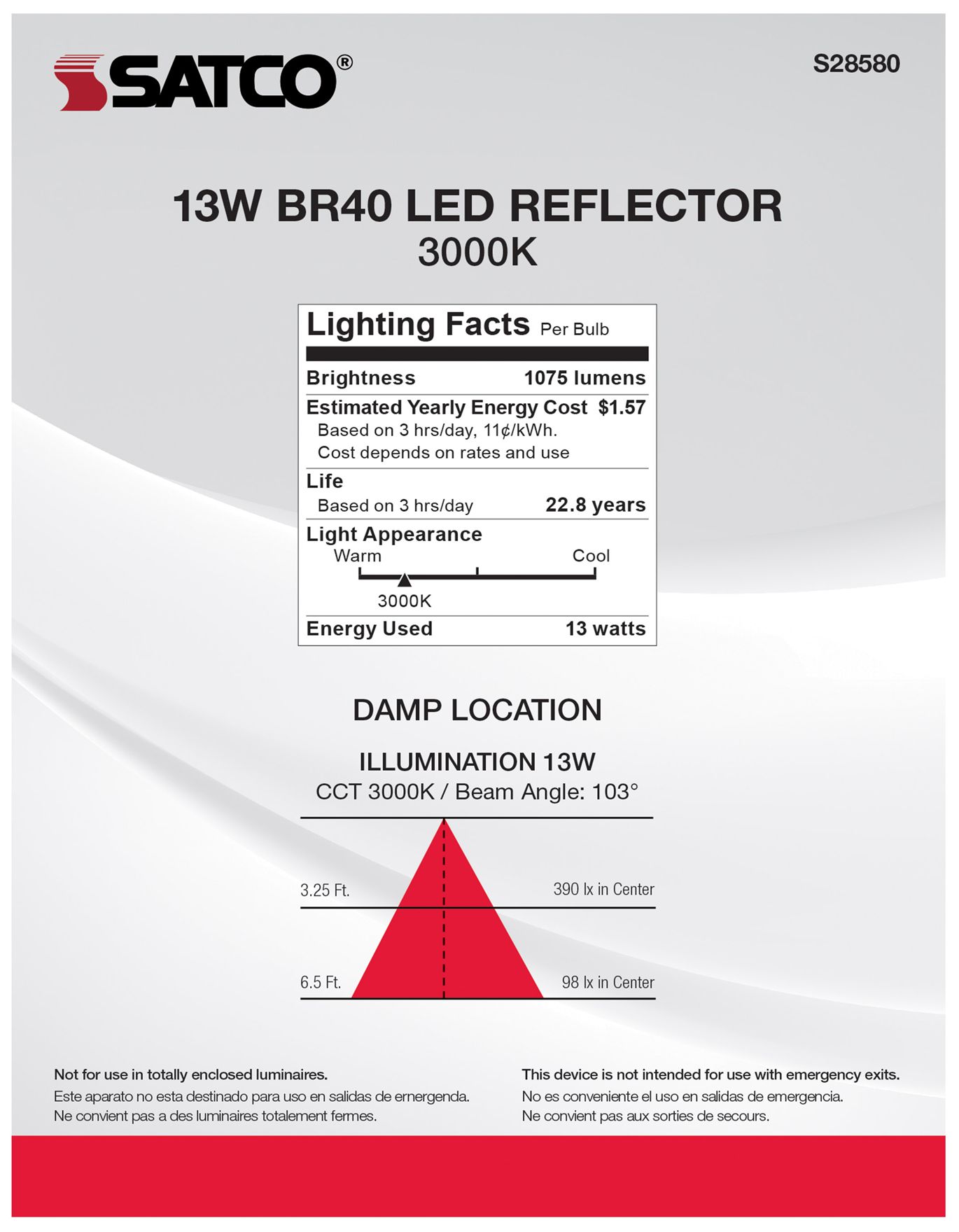 Image 6 75W Equivalent Satco Clear 12.5W LED Dimmable E26 PAR30LN more views