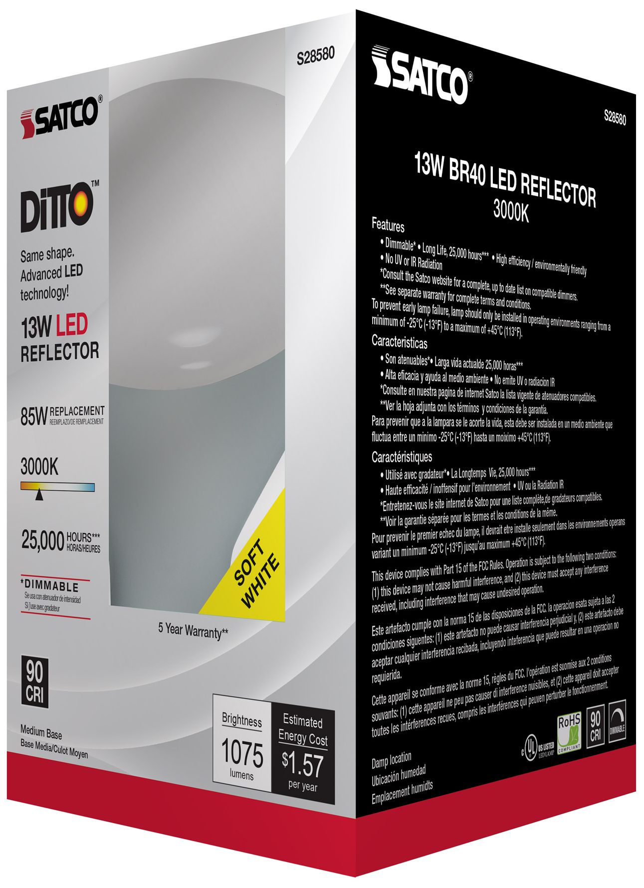 Image 7 75W Equivalent Satco Clear 12.5W LED Dimmable E26 PAR30LN more views