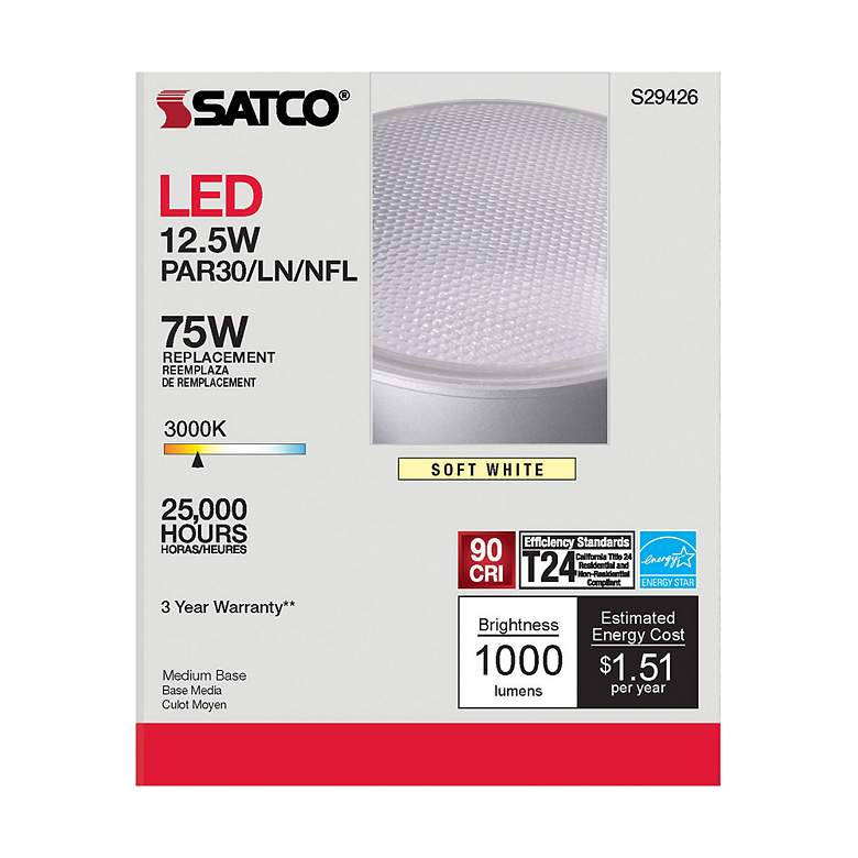 Image 5 75W Equivalent Satco Clear 12.5W LED Dimmable E26 PAR30LN more views