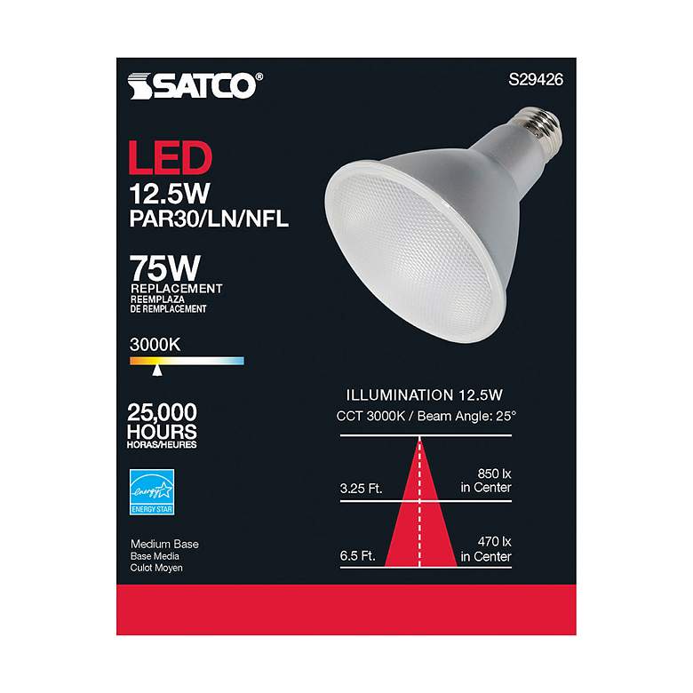 Image 6 75W Equivalent Satco Clear 12.5W LED Dimmable E26 PAR30LN more views