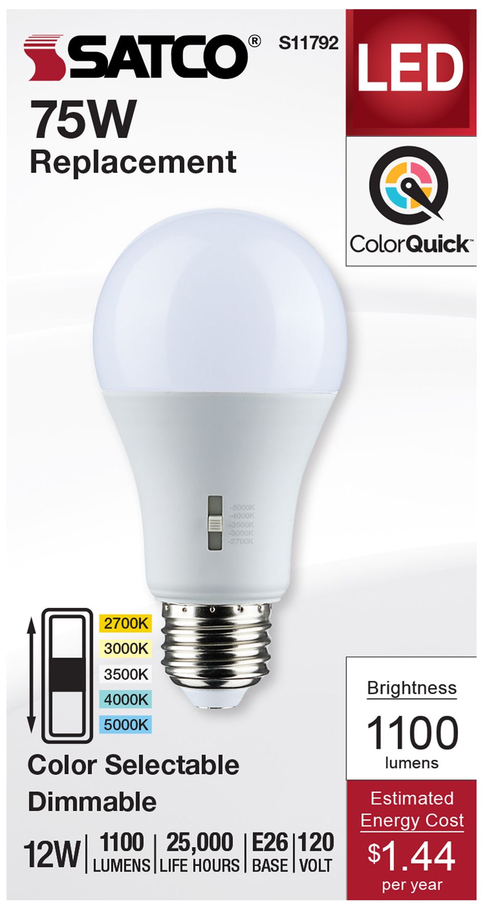 Image 4 75W Equivalent Satco Frost 12W LED Dimmable Standard A19 6-Pack more views