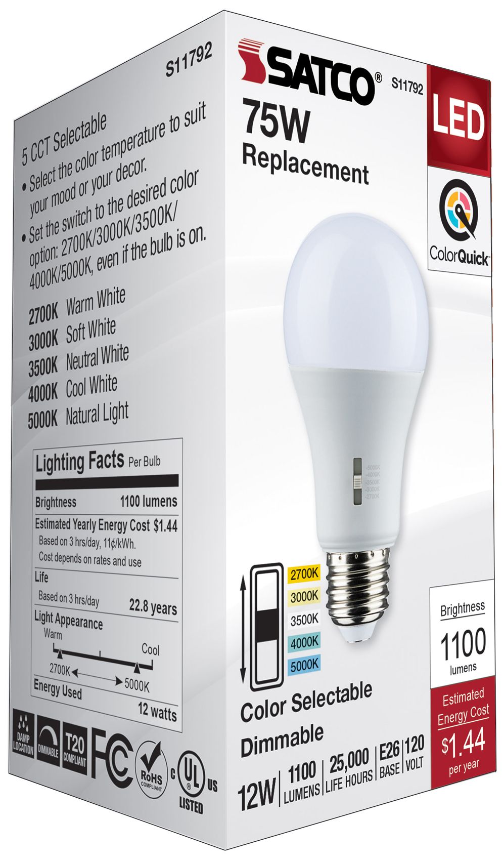 Image 7 75W Equivalent Satco Frost 12W LED Dimmable Standard A19 6-Pack more views