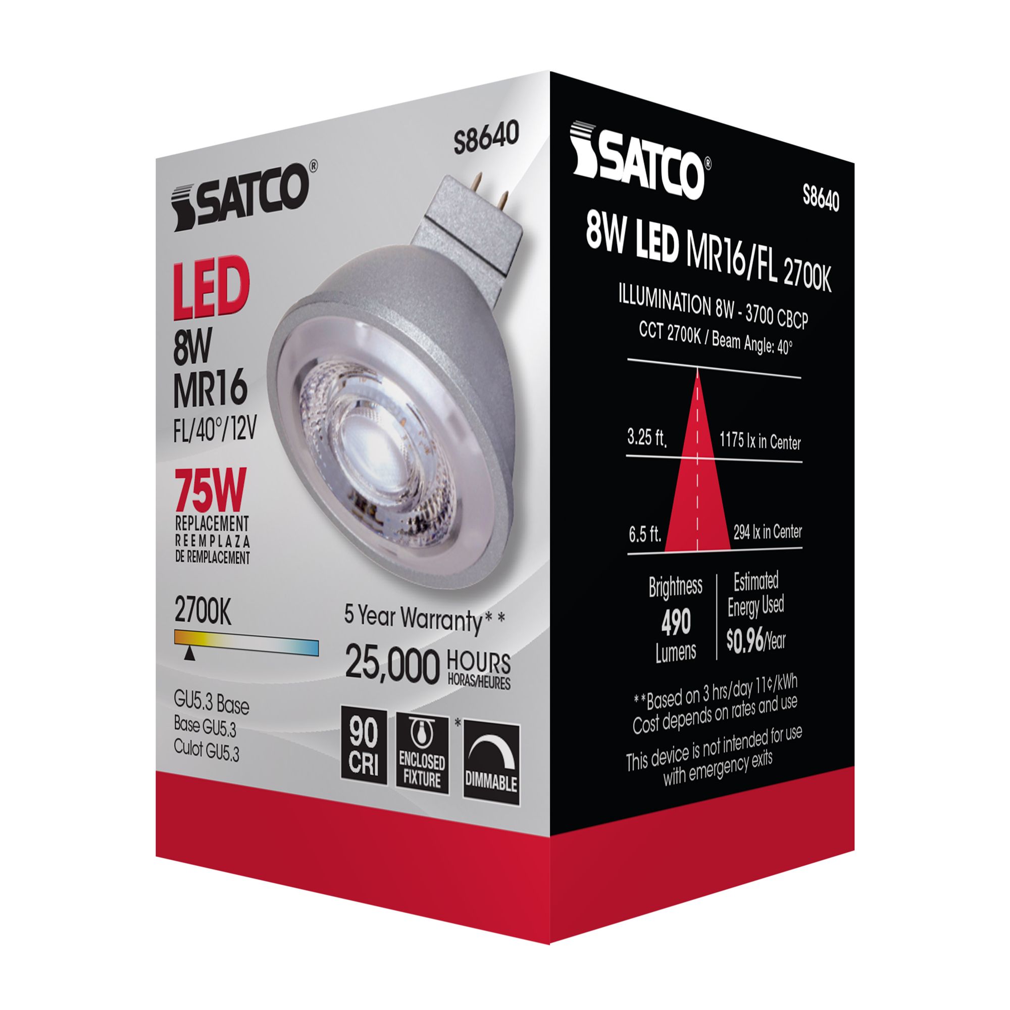 Image 7 75W Equivalent Satco Gray 8W 2700K LED Dimmable Bi-Pin Bulb more views
