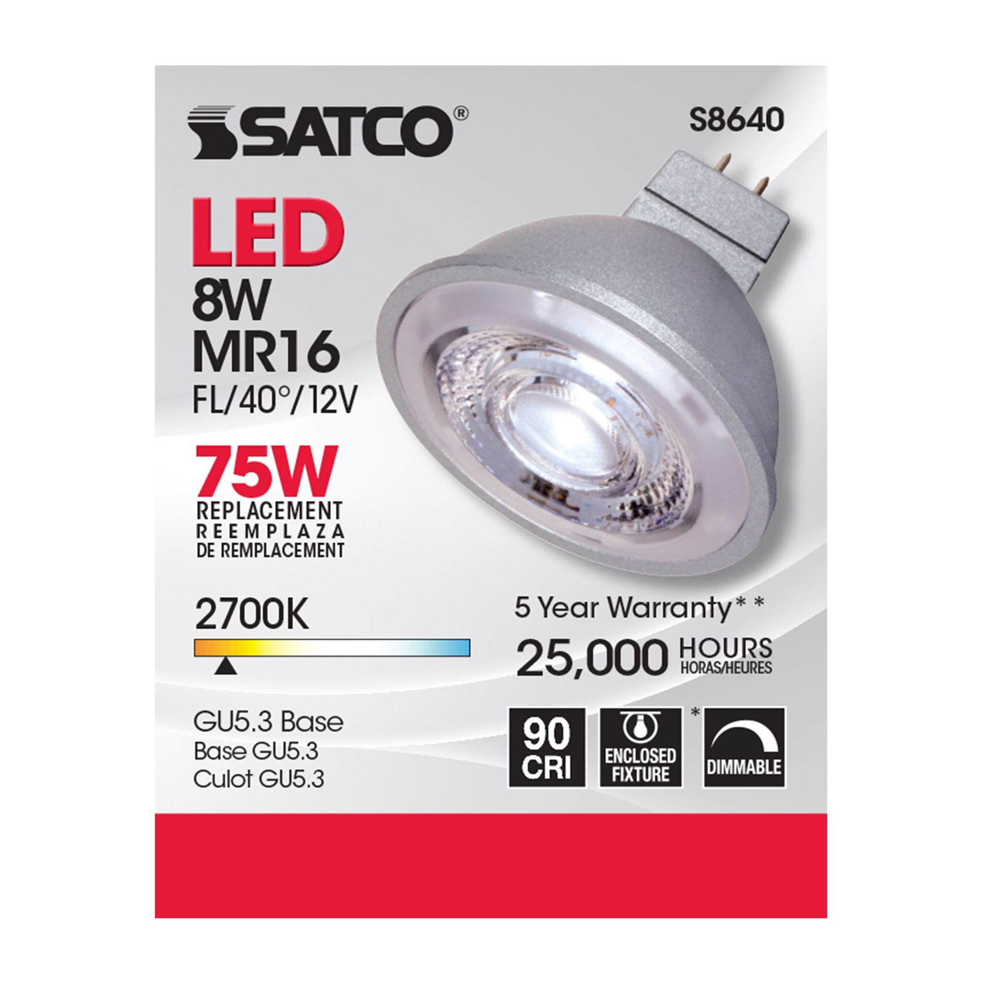 75W Equivalent Satco Gray 8W 2700K LED Dimmable Bi-Pin Bulb