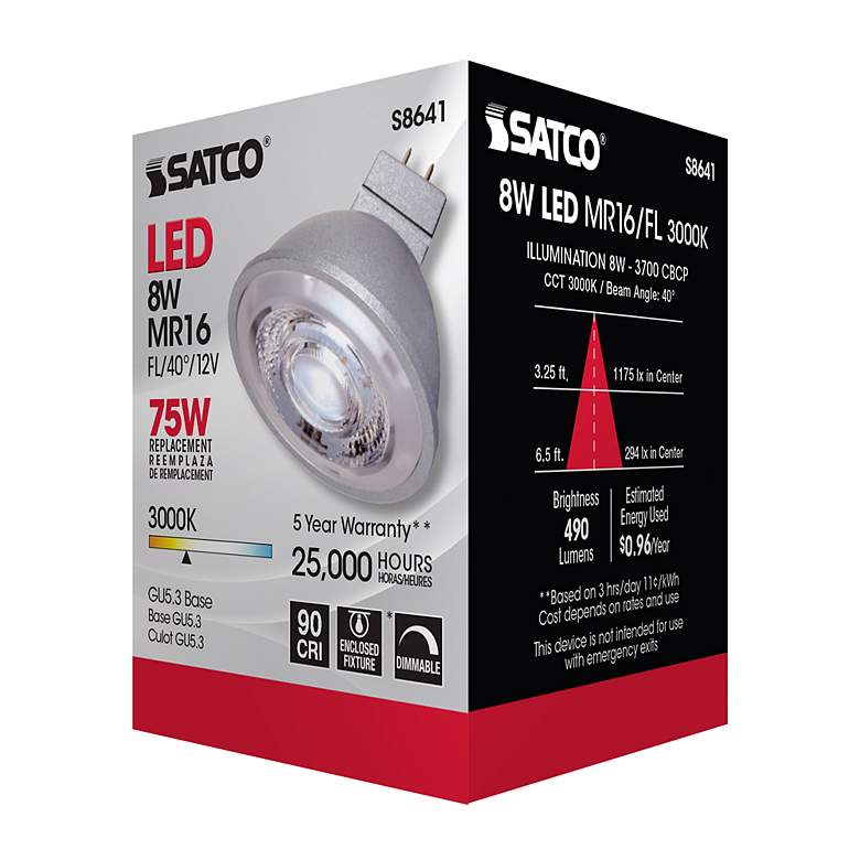 Image 7 75W Equivalent Satco Gray 8W LED Dimmable Bi-Pin MR16 Bulb more views