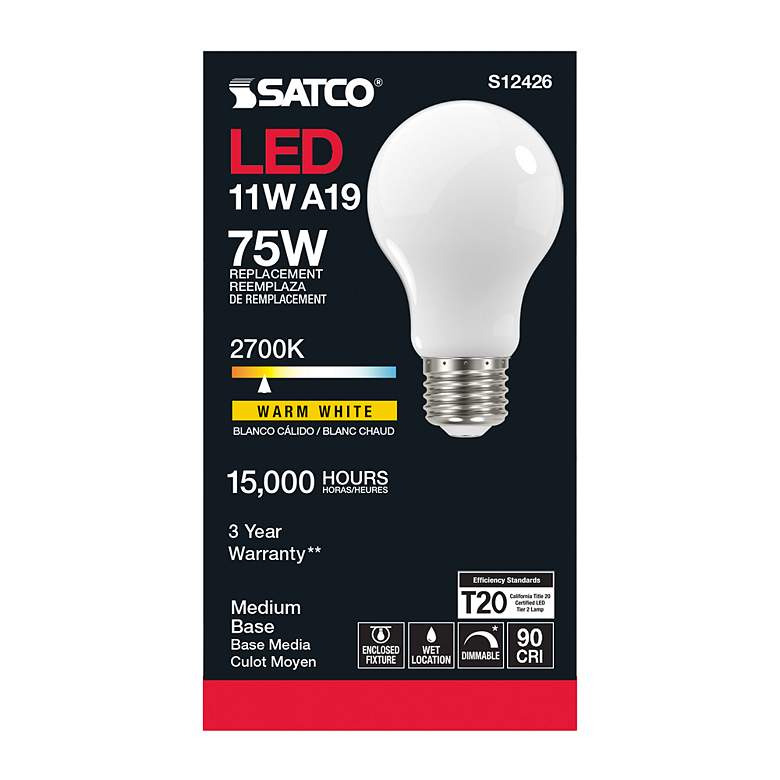 Image 3 75W Equivalent Satco Soft White 11W LED Dimmable Standard more views