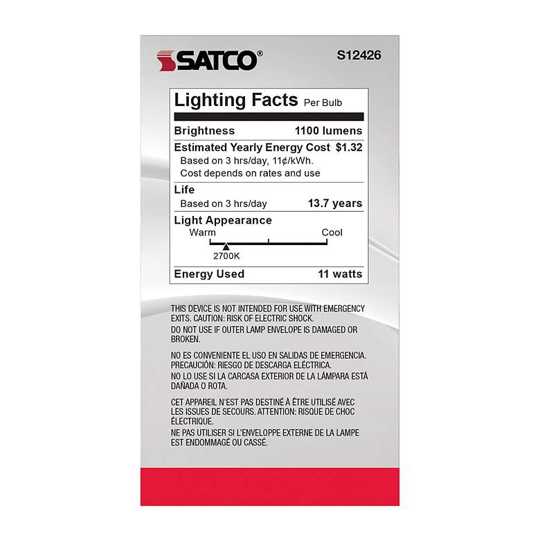 Image 4 75W Equivalent Satco Soft White 11W LED Dimmable Standard more views