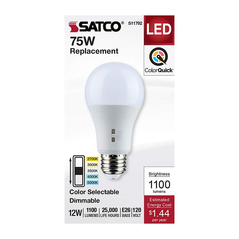 Image 4 75W Equivalent Satco White 12W LED Dimmable Standard Bulb more views