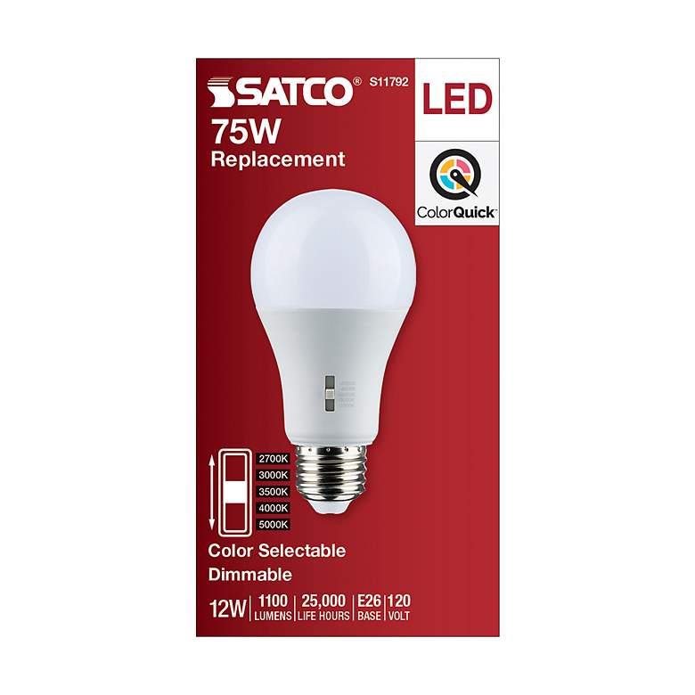 Image 5 75W Equivalent Satco White 12W LED Dimmable Standard Bulb more views