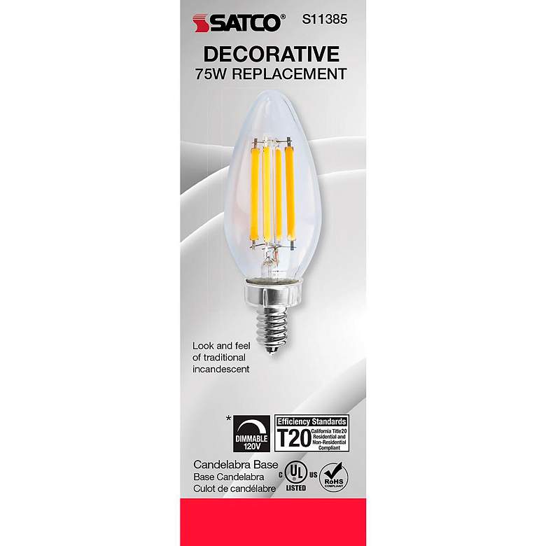 Image 3 75W Equivalent Torpedo 8W LED Dimmable Clear Candelabra Bulb by Satco more views