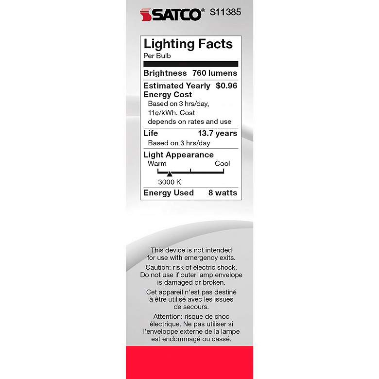 Image 5 75W Equivalent Torpedo 8W LED Dimmable Clear Candelabra Bulb by Satco more views