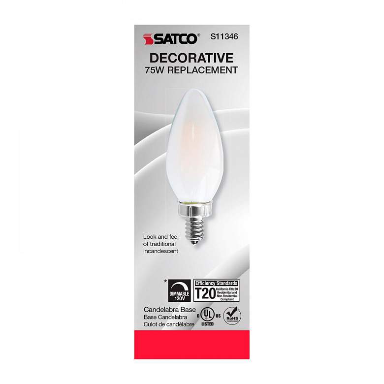 Image 4 75W Equivalent Torpedo 8W LED Dimmable Frosted Candelabra Bulb by Satco more views