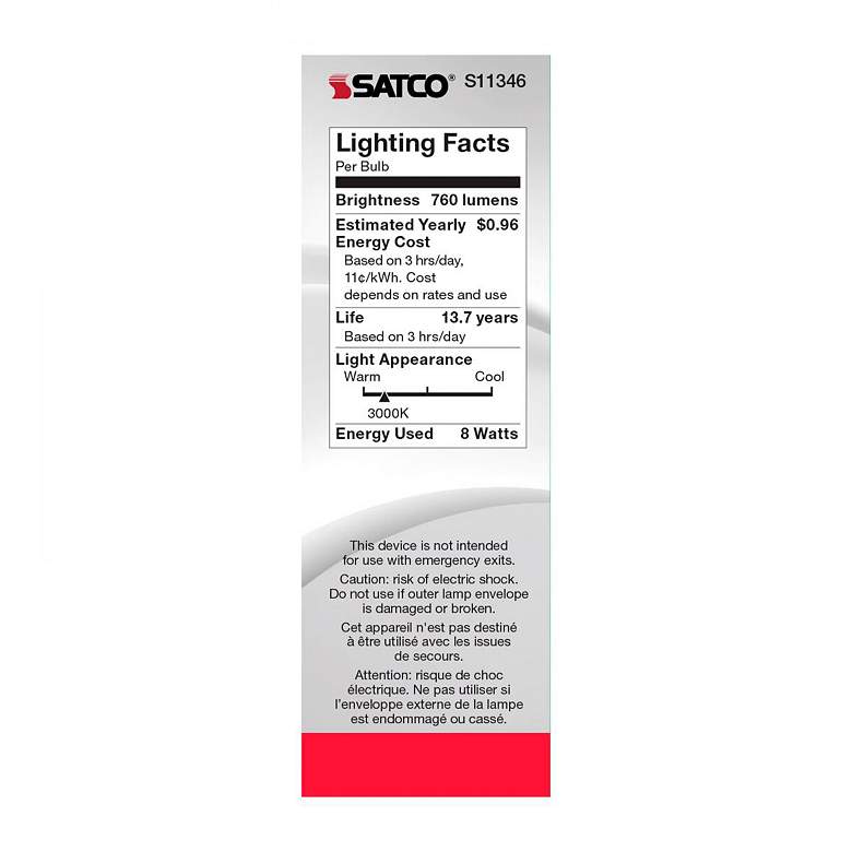 Image 6 75W Equivalent Torpedo 8W LED Dimmable Frosted Candelabra Bulb by Satco more views