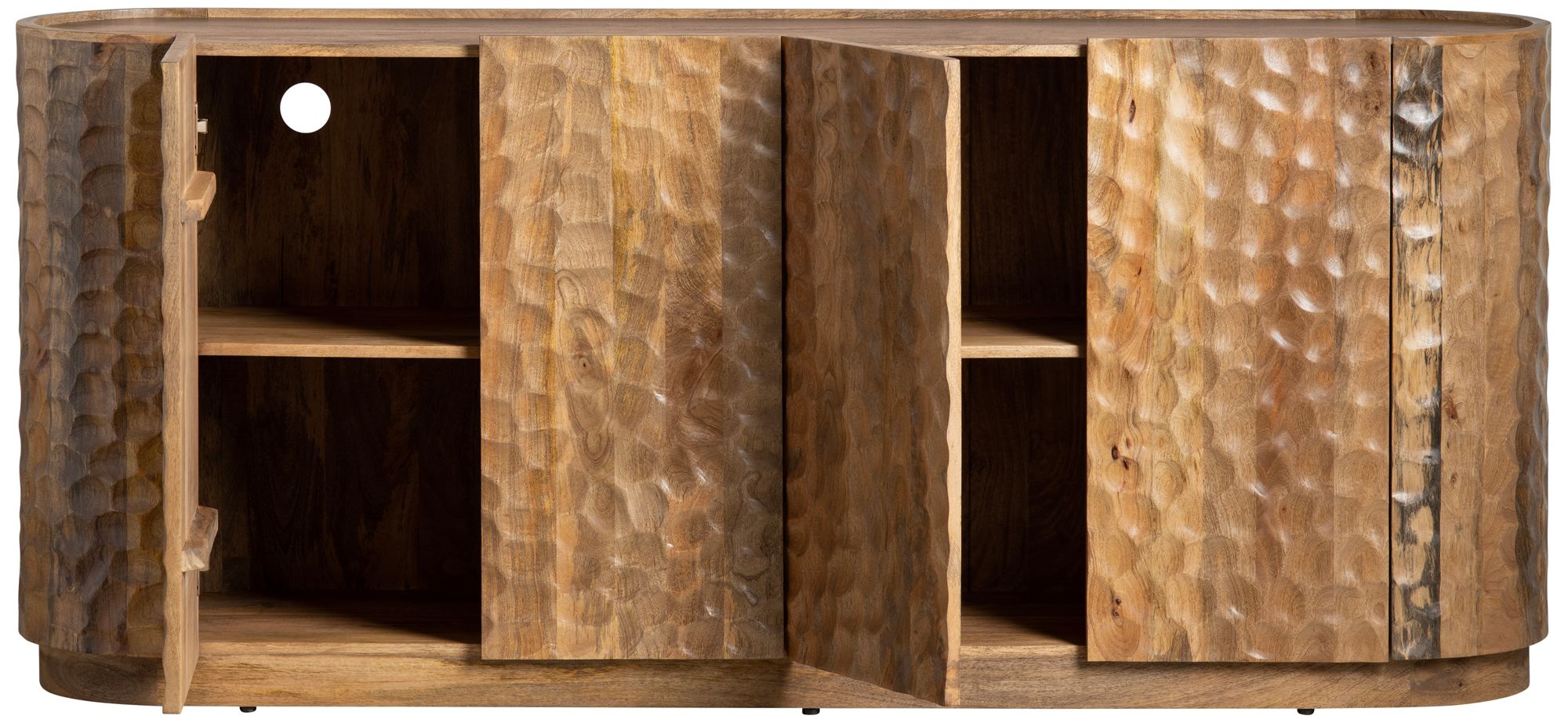 Image 4 76 in. Brown Solid Wood 4 Door Media Credenza_Sideboard more views