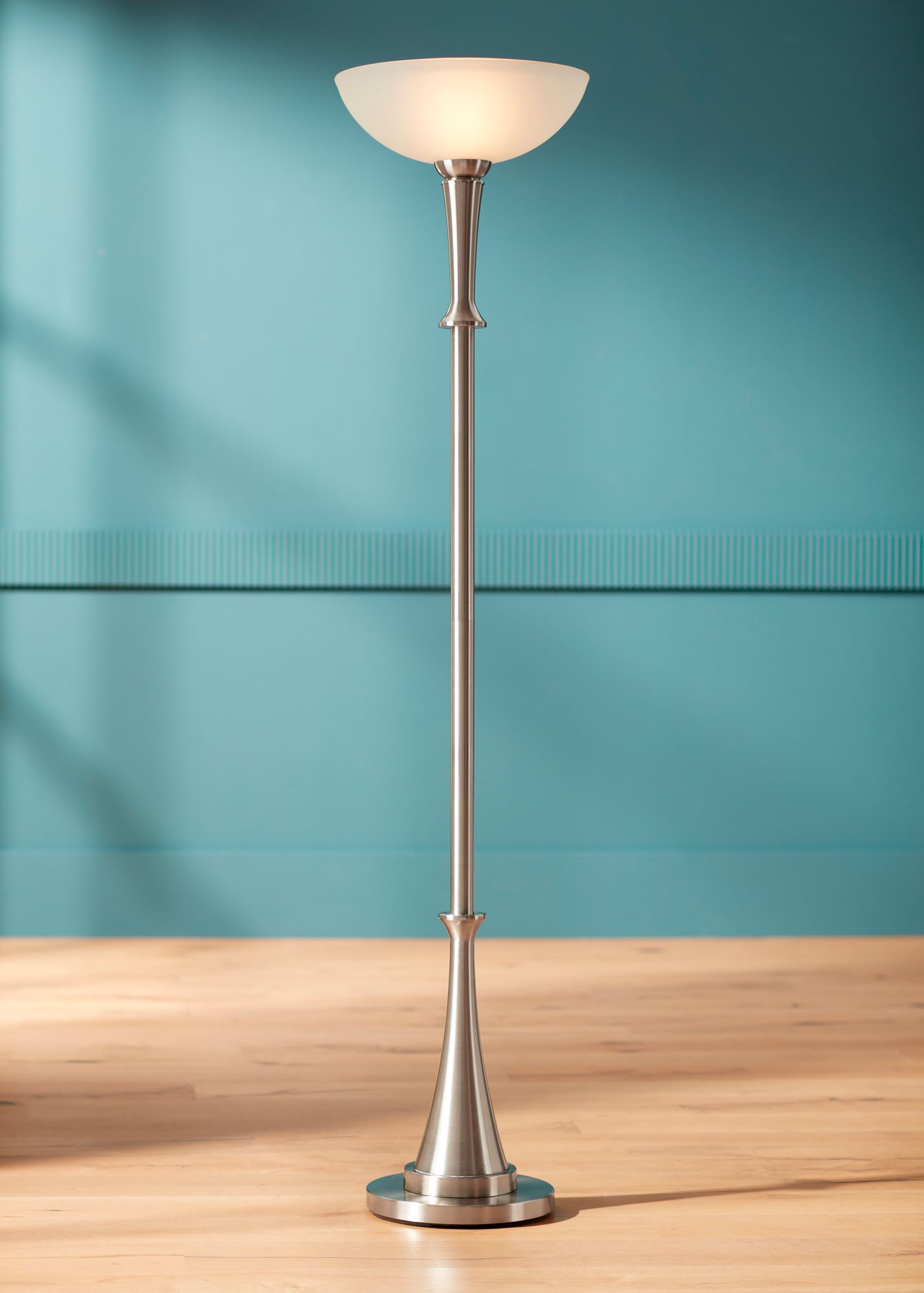 Image 1 Possini Verdugo 70" Brushed Nickel Torchiere Floor Lamp with Dimmer in scene