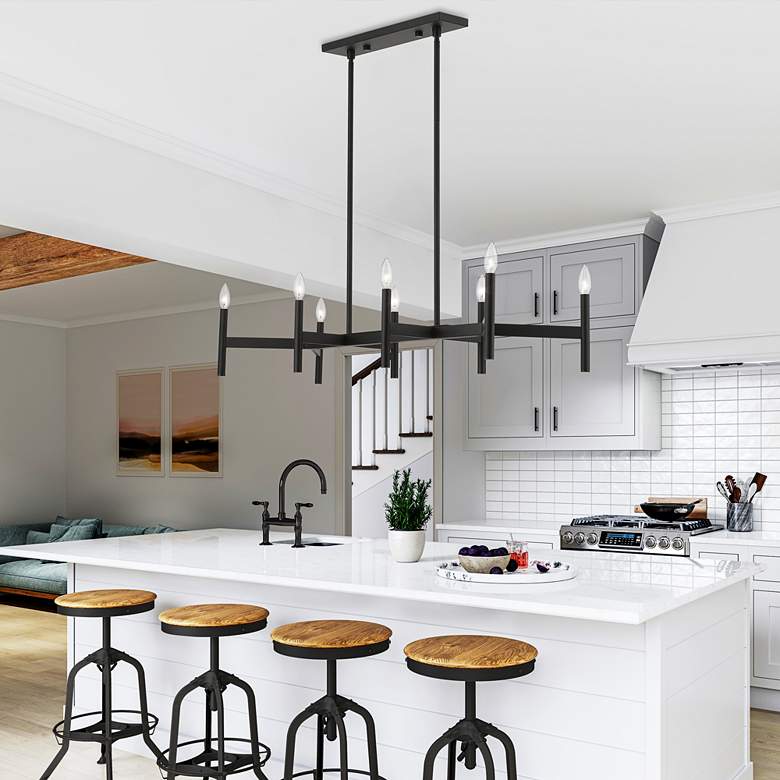 Image 1 Copenhagen 40" Wide Black 8-Light Metal Linear Chandelier in scene