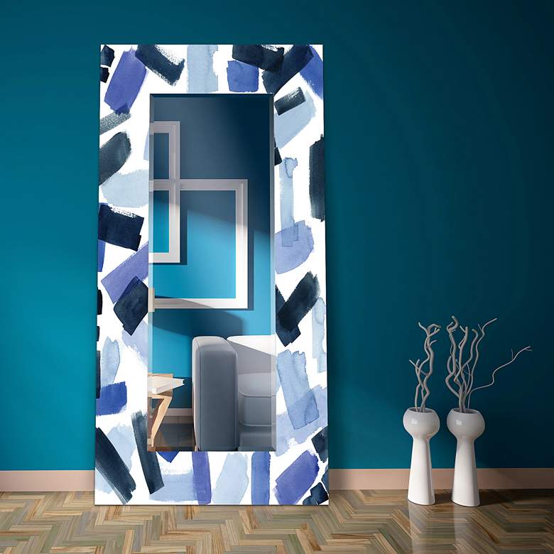 Image 1 Cerulean Strokes Art Glass 36 inch x 72 inch Rectangular Wall Mirror in scene