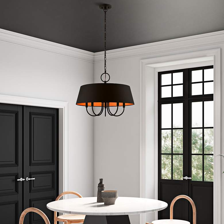 Image 1 Palma 23" Wide Black 5-Light Drum Chandelier in scene