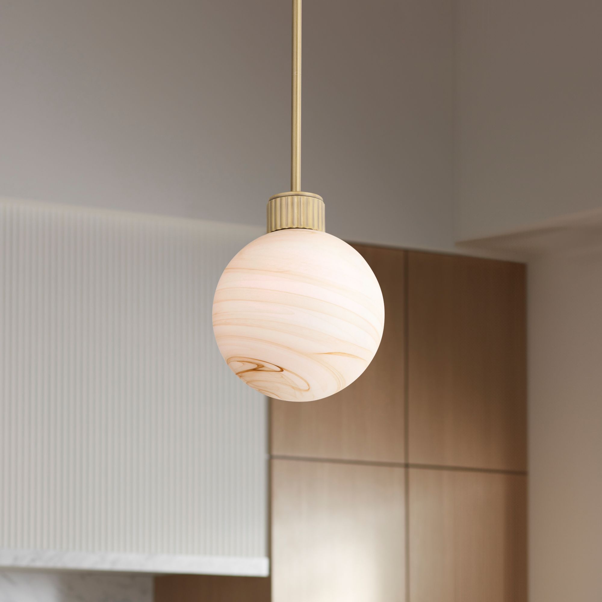Image 1 Possini Euro Jupiter 7 1/2" Wide Brass and Glass Mini Pendant Light in scene