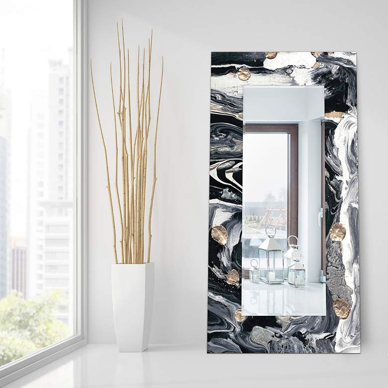 Image 1 Ebony and Ivory Art Glass 36" x 72" Rectangular Wall Mirror in scene