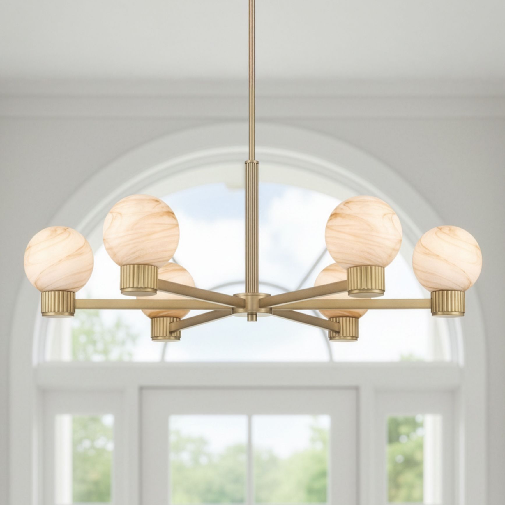 Image 1 Possini Euro Jupiter 36"W Brass and Glass 6-Light Chandelier in scene