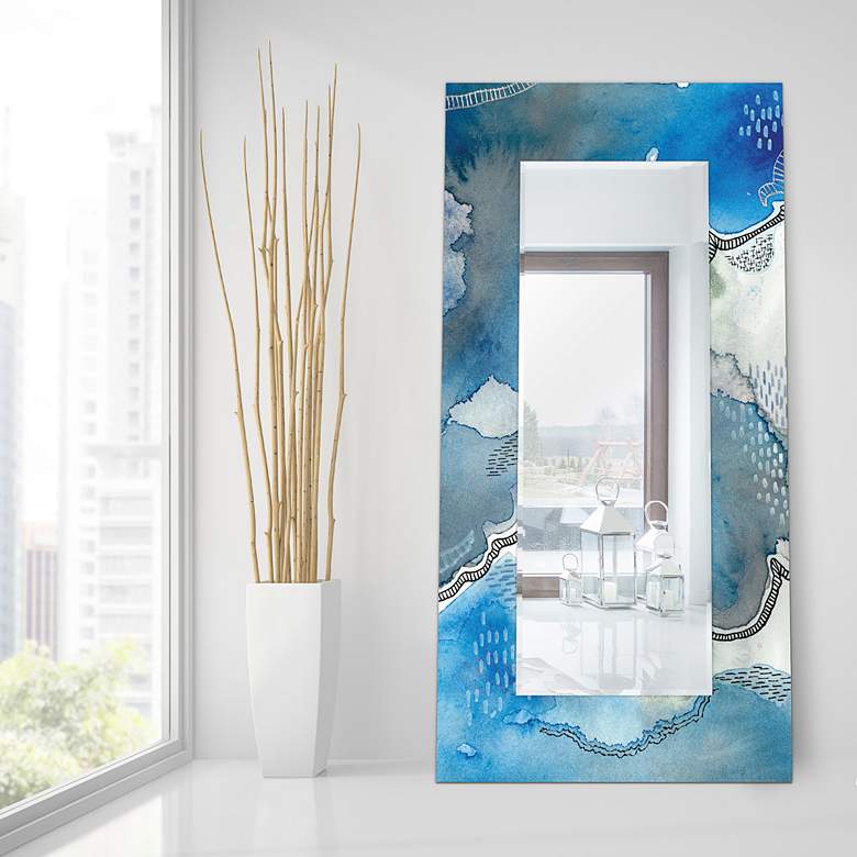 Image 1 Subtle Blues Art Glass 36" x 72" Rectangular Wall Mirror in scene