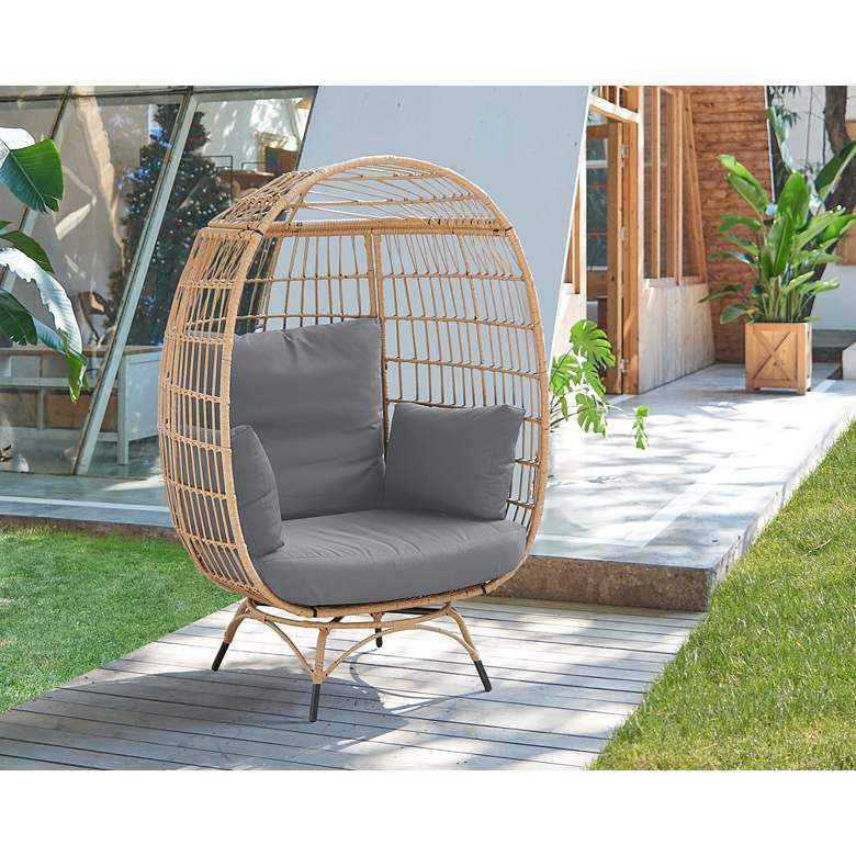 Image 1 Spezia Tan Rattan Outdoor Freestanding Egg Chair in scene