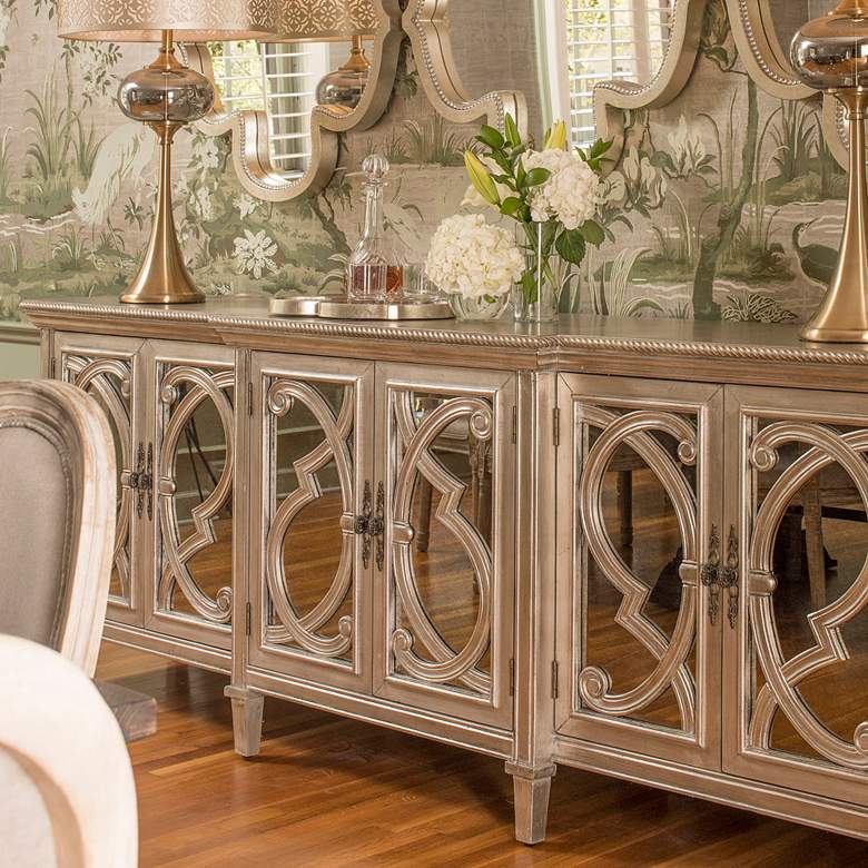 Image 1 Amalfi - 6 Door Mirrored Front Cabinet - Silver Finish in scene