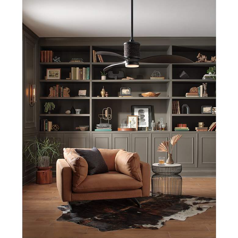 Image 1 60" Hinkley Marin Matte Black Damp Rated LED Smart Ceiling Fan in scene