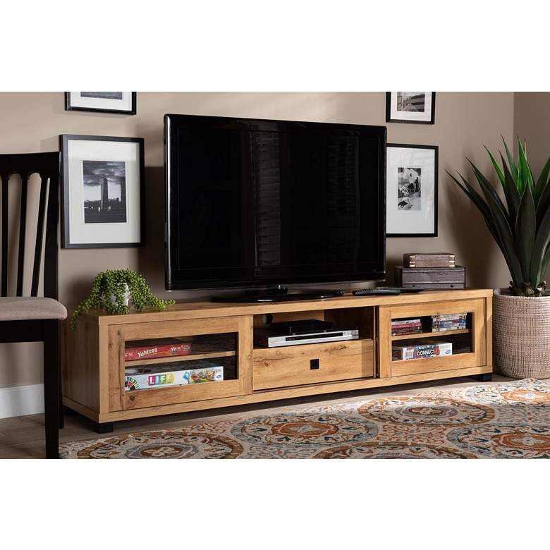 Image 1 Beasley 70 3/4 inch Wide Oak Brown Wood 1-Drawer TV Stand in scene