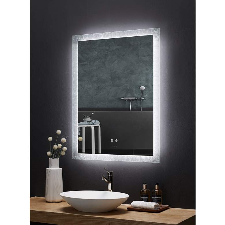 Image 1 Frysta Frozen Glass 40" x 36" Oversized LED Wall Mirror in scene