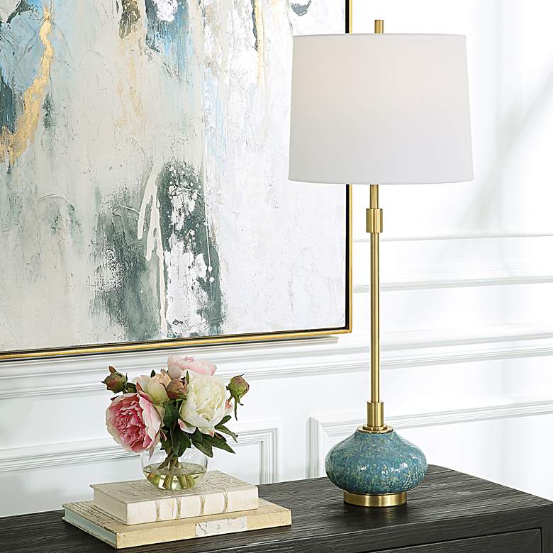 Image 1 Uttermost Kaimana 34" High Aged Blue Drip Glaze Ceramic Table Lamp in scene
