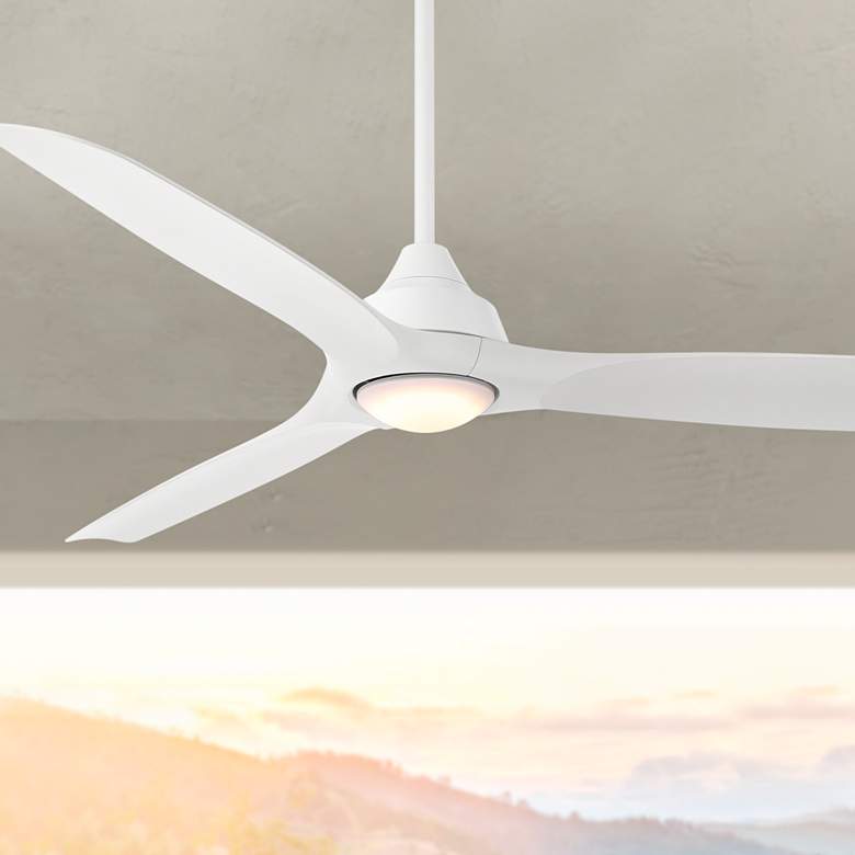 Image 1 54" Casa Vieja Hermosa Wind Matte White LED Damp Ceiling Fan in scene