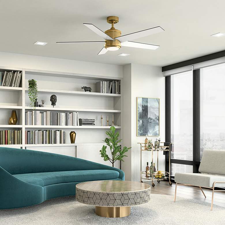 Image 1 56" Brahm Natural Brass LED Ceiling Fan with White Blades in scene