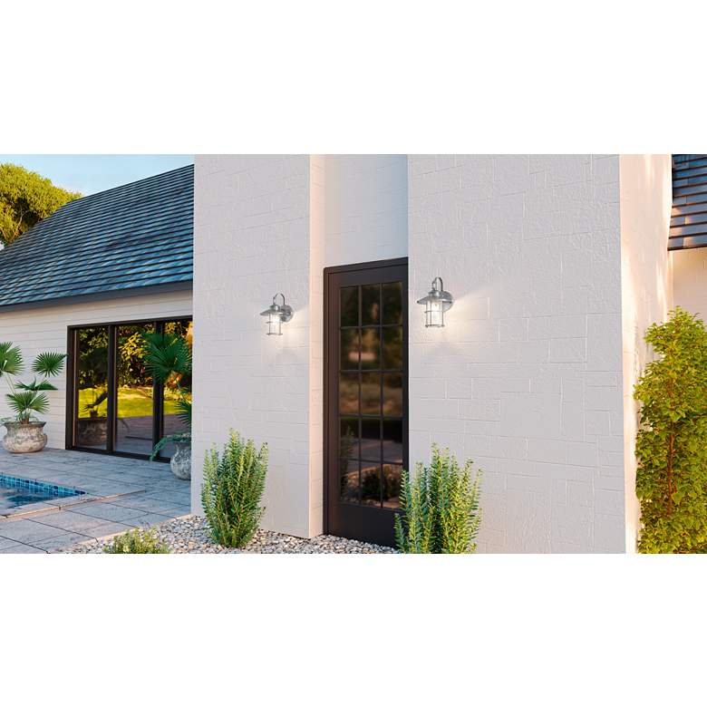 Image 1 Quoizel Lombard 14" High Antique Brushed Aluminum Outdoor Wall Light in scene