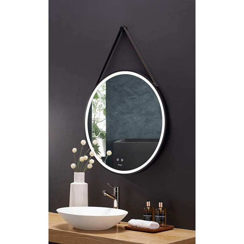 Image 1 Sangle Matte Black 24" Round LED Lighted Wall Mirror in scene