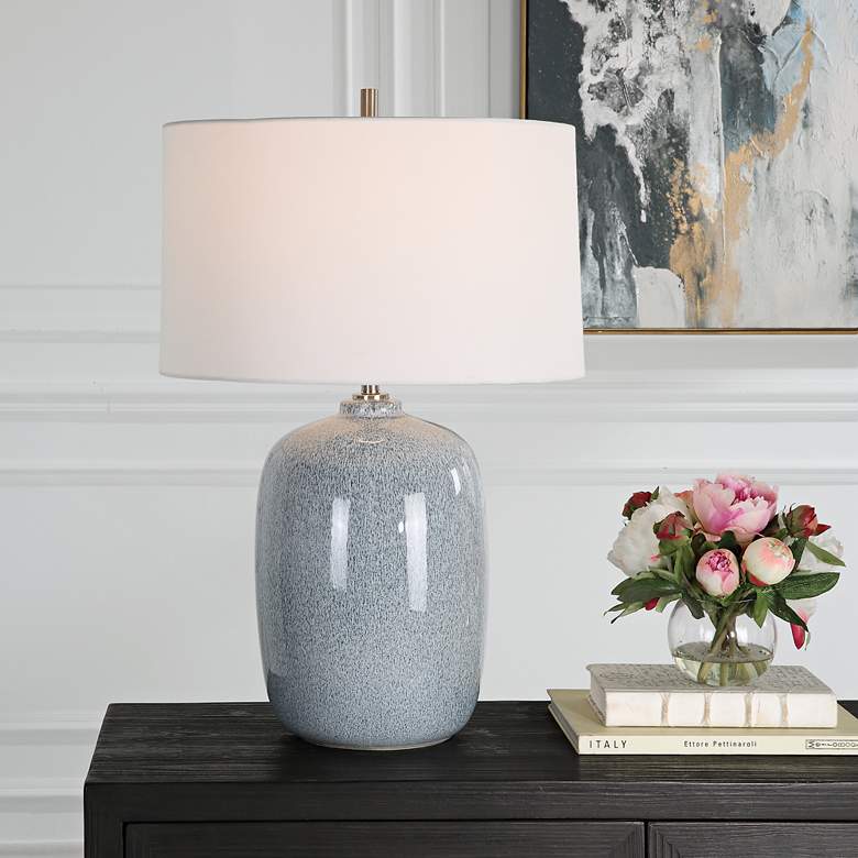 Image 1 Uttermost Jubilee Sky Blue Glaze Ceramic Table Lamp in scene