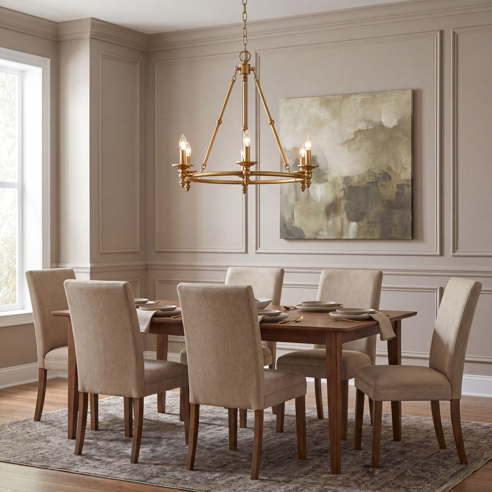 Image 1 Possini Euro Hartley 28"W Warm Antique Gold 6-Light Ring Chandelier in scene