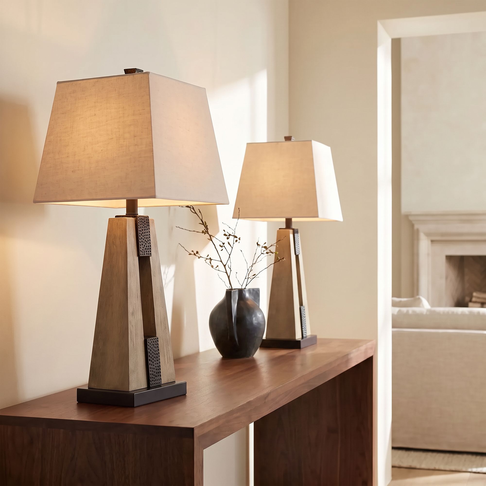 Image 1 Franklin Iron Mitchell 27" Rustic Column USB Table Lamps Set of 2 in scene