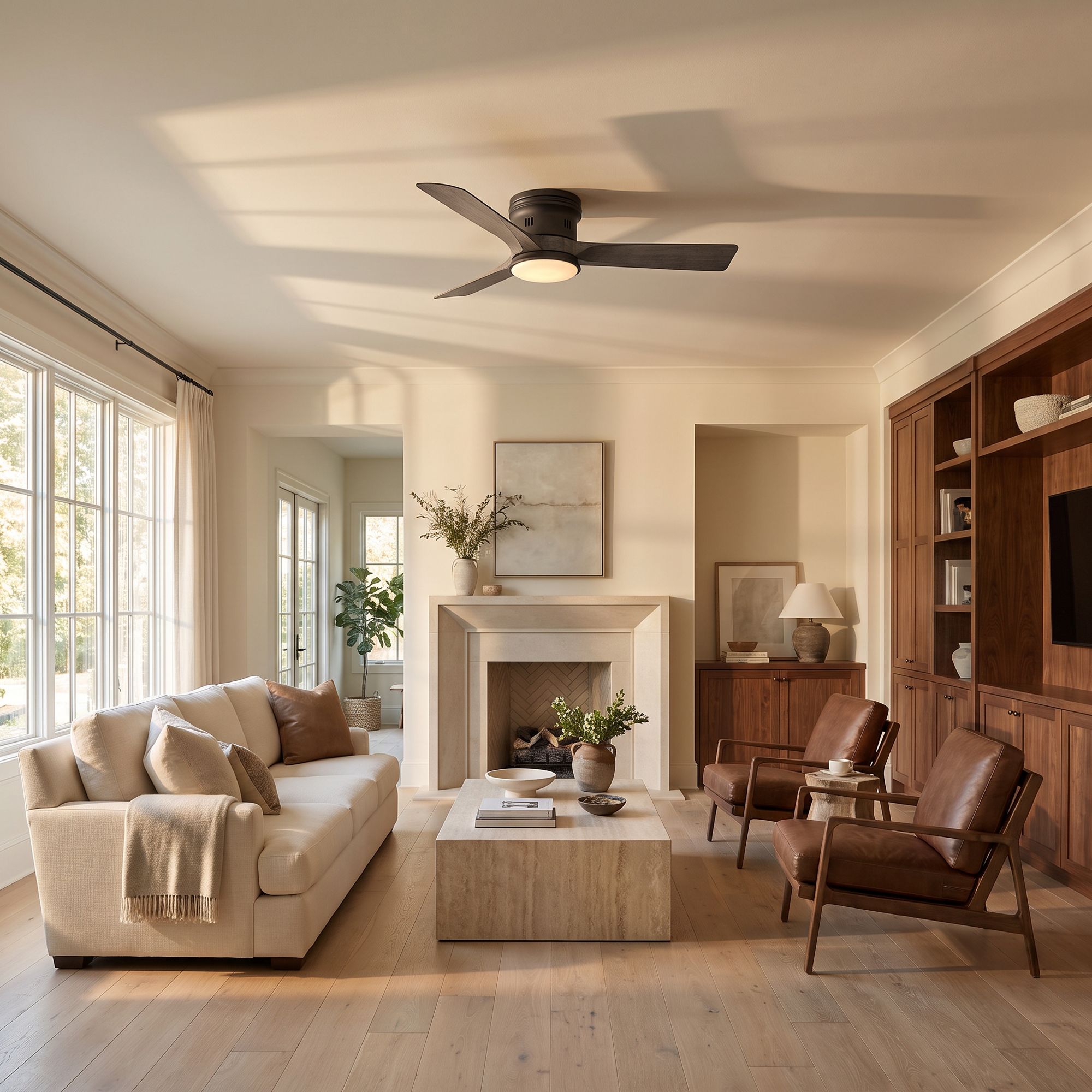 54" Casa Salerno Bronze Damp LED Hugger Fan with Remote Control in scene