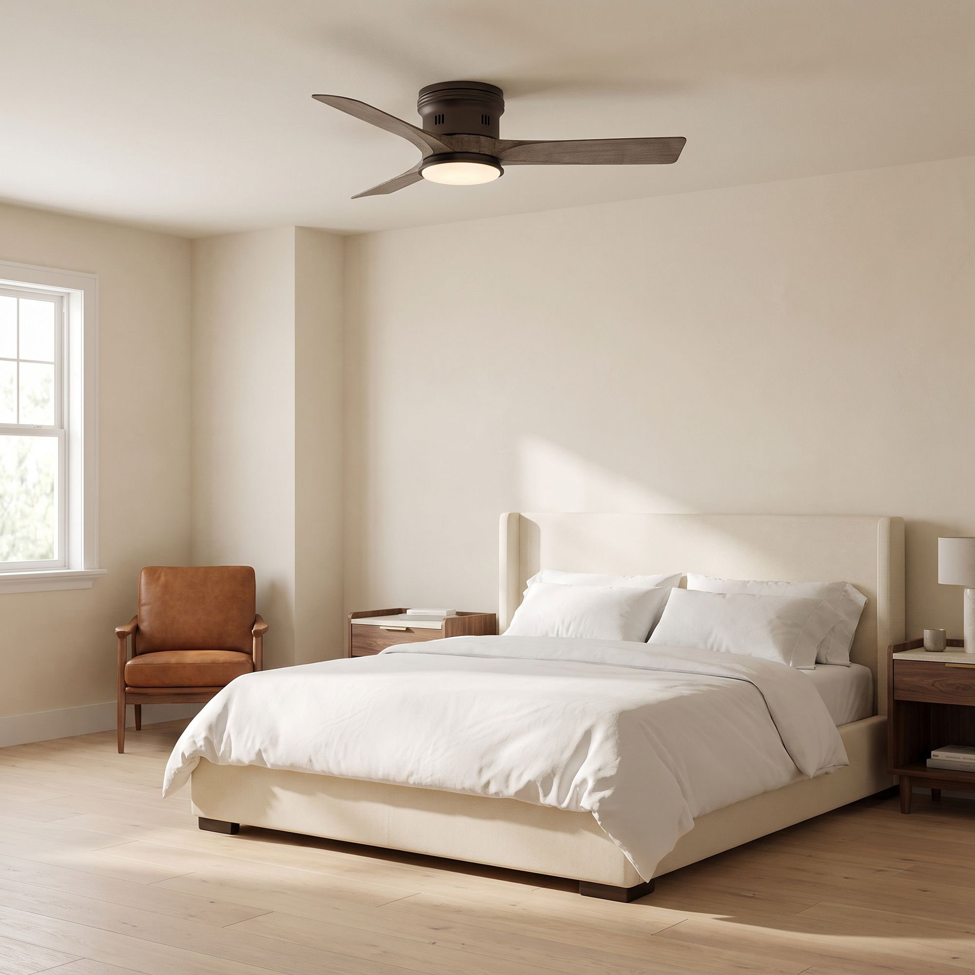 54" Casa Salerno Bronze Damp LED Hugger Fan with Remote Control in scene