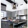 Troy Berlin 15-in Gun Metal LED Pendant with Clear Glass Shade in scene