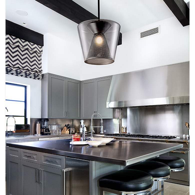 Image 1 Troy Berlin 15-in Gun Metal LED Pendant with Clear Glass Shade in scene